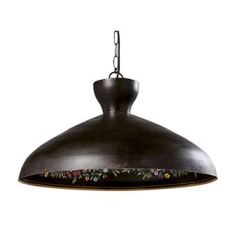 TIAGO - Black Metal Pendant with Painted Flowers (H35.5 x W61 x D61cm)
