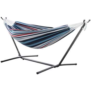 Vivere Double Cotton Hammock with Stand - Denim (H105 x W250 x D110cm)