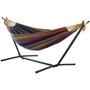 Vivere Double Cotton Hammock with Stand - Tropical (H105 x W250 x D110cm)