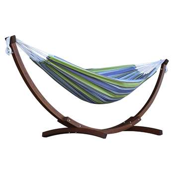 Vivere Double Cotton Hammock With Wooden Stand - Oasis (H105 x W260 x D120cm)