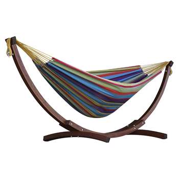Vivere Double Cotton Hammock With Wooden Stand - Tropical (H105 x W260 x D120cm)