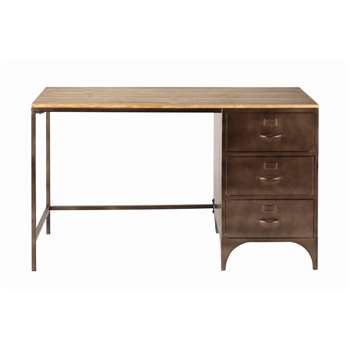 WAYNE Fir and Metal Industrial 3-Drawer Desk (77 x 126cm)