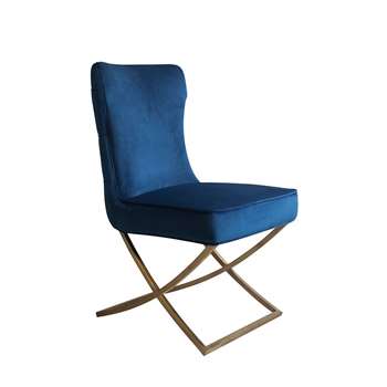 Wexler Dining Chair Navy - Brass Base (H94 x W54 x D85cm)